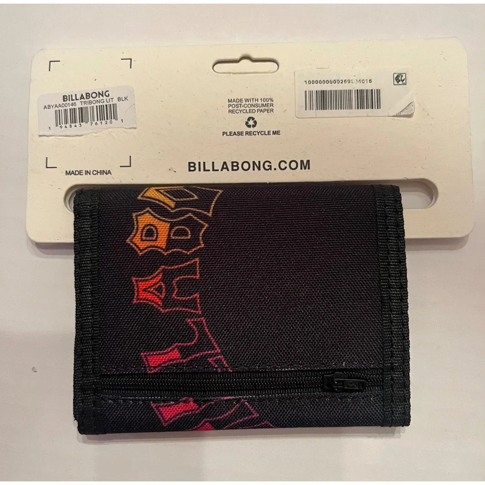 Billabong Tri-Fold Tribong Wallet with Zipper Pouch and Card Holder Black Velcro